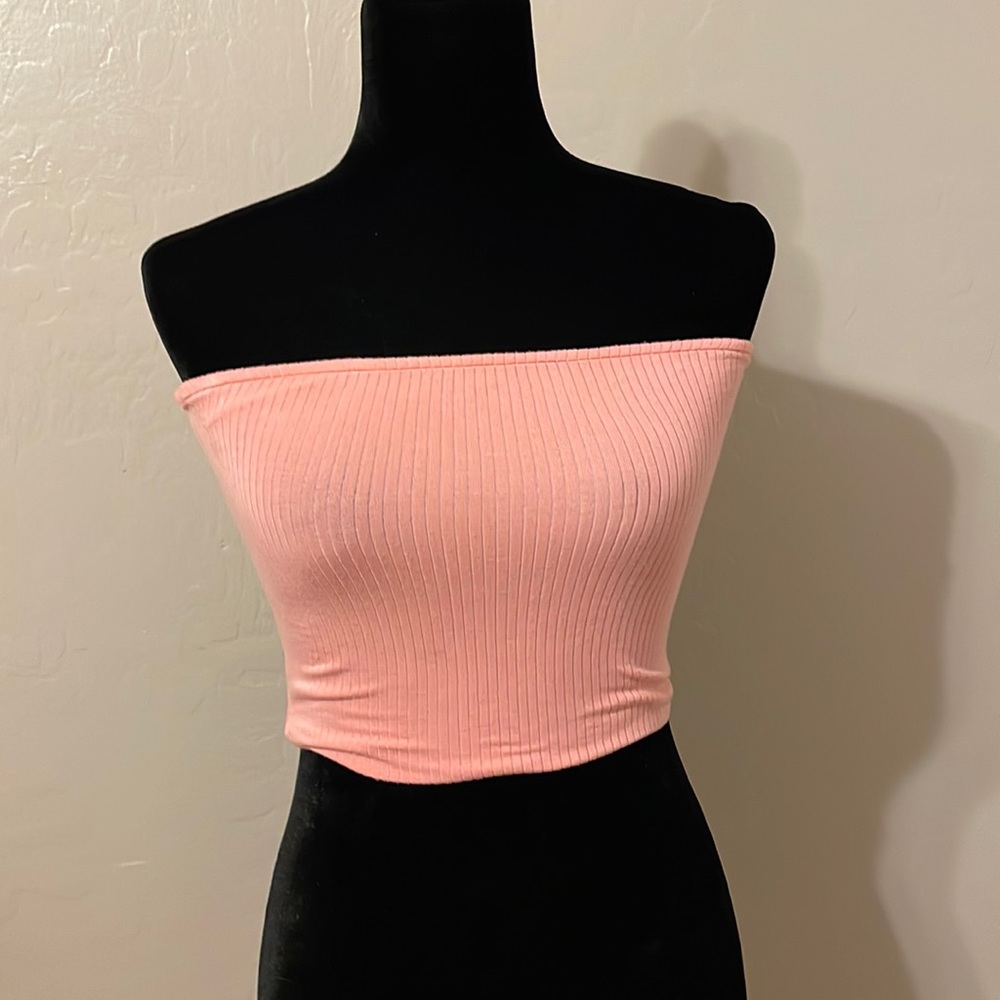 Peach Ribbed Bandeau - Picture 1 of 4
